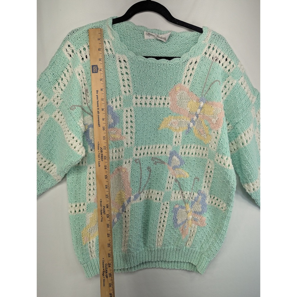 Vintage Marisa Christina Butterfly Knit Sweater Mint Green Pastel Ramie Cotton L - Picture 3 of 5